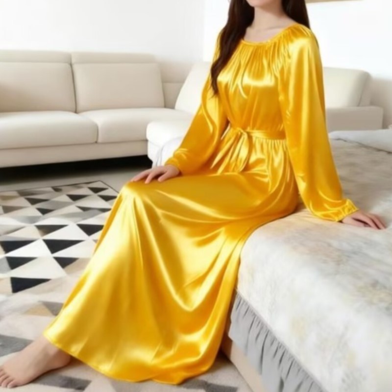Glossy Ice Silk Night Robe Wit - Robe Silk Women ulasan dan harga
