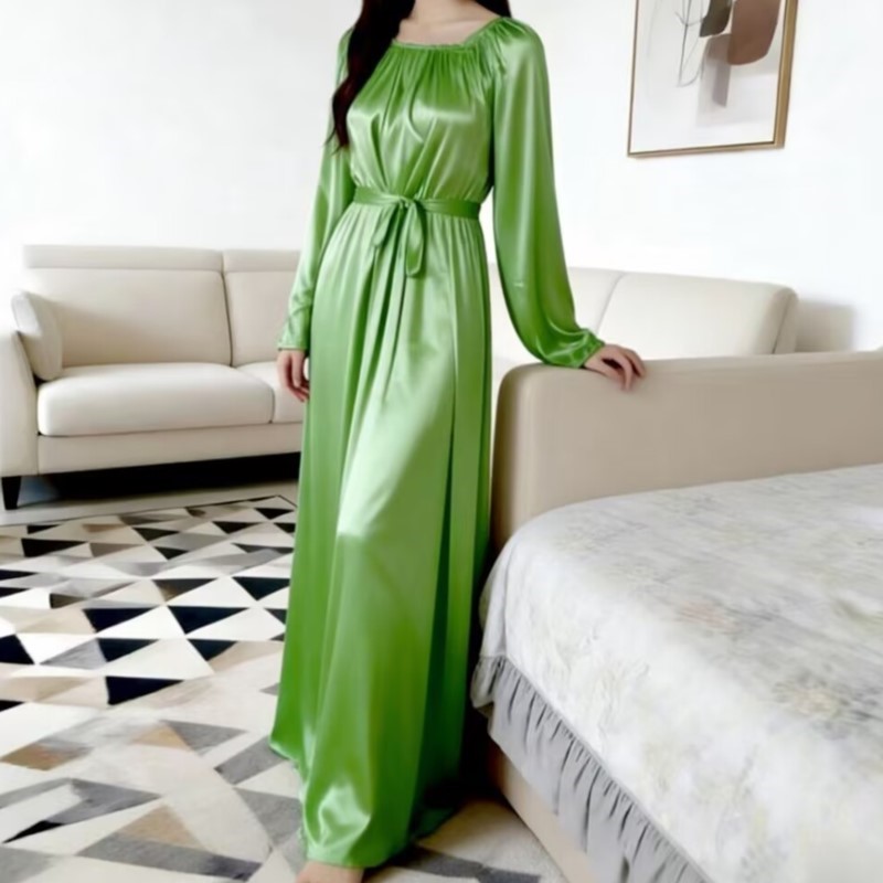 Glossy Ice Silk Night Robe Wit - Robe Silk Women ulasan dan harga