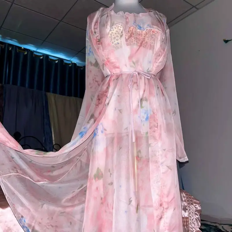 Pink Silk Printed See Through  - Robe Silk Women ulasan dan harga