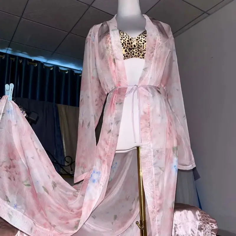 Pink Silk Printed See Through  - Robe Silk Women ulasan dan harga