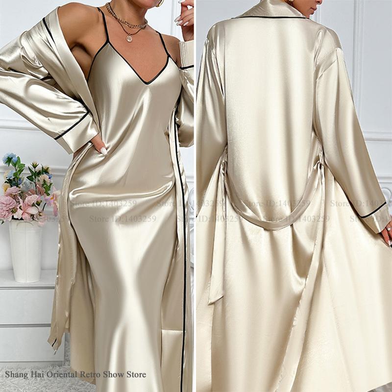 Sexy Long Twinset Robe Set Che - Robe Silk Women ulasan dan harga