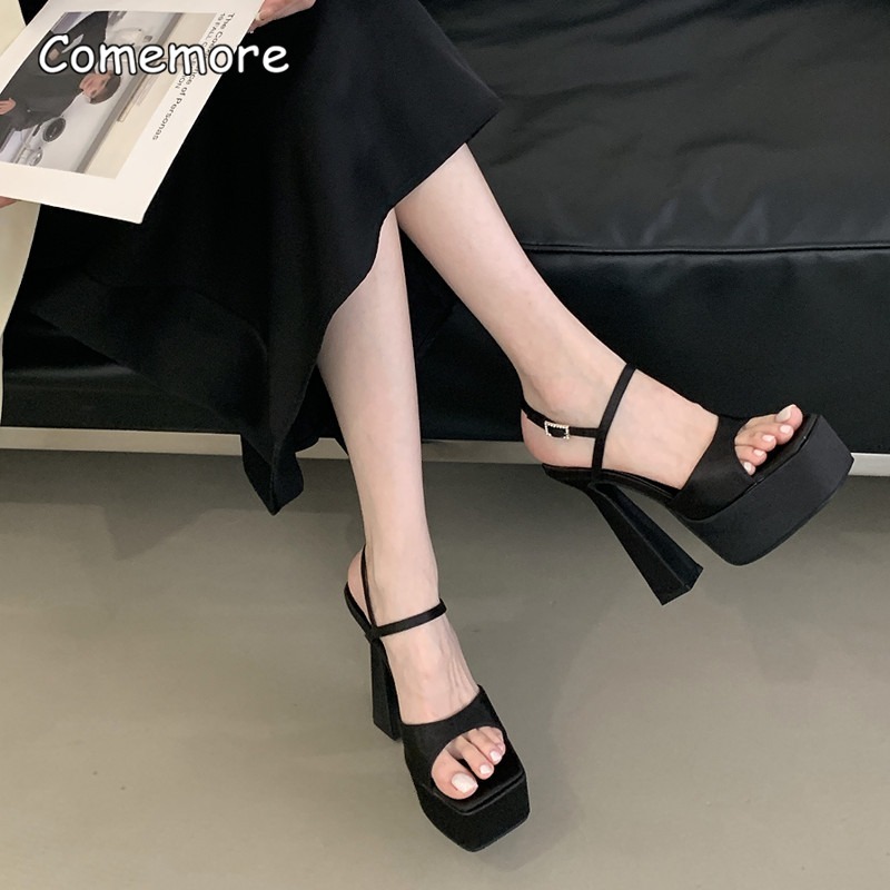 15CM High Heels Chunky Platfor - Slip Dress Satin ulasan dan harga